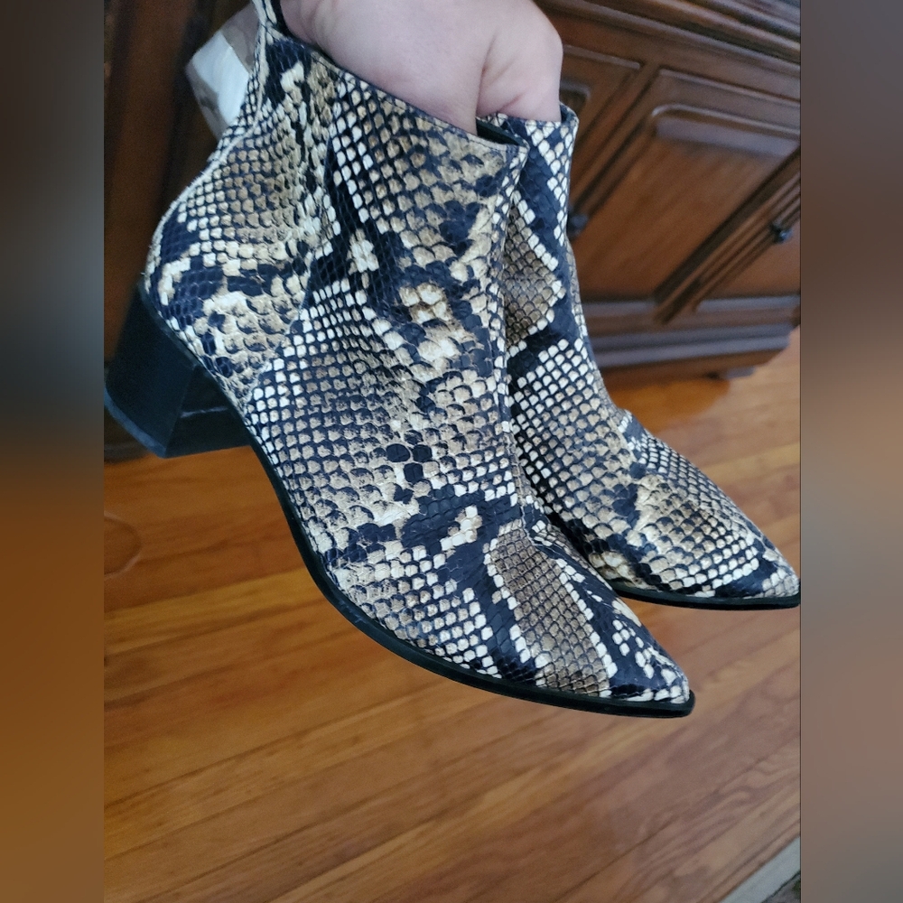 Everlane Snakeskin Ankle Boots - Black and Tan